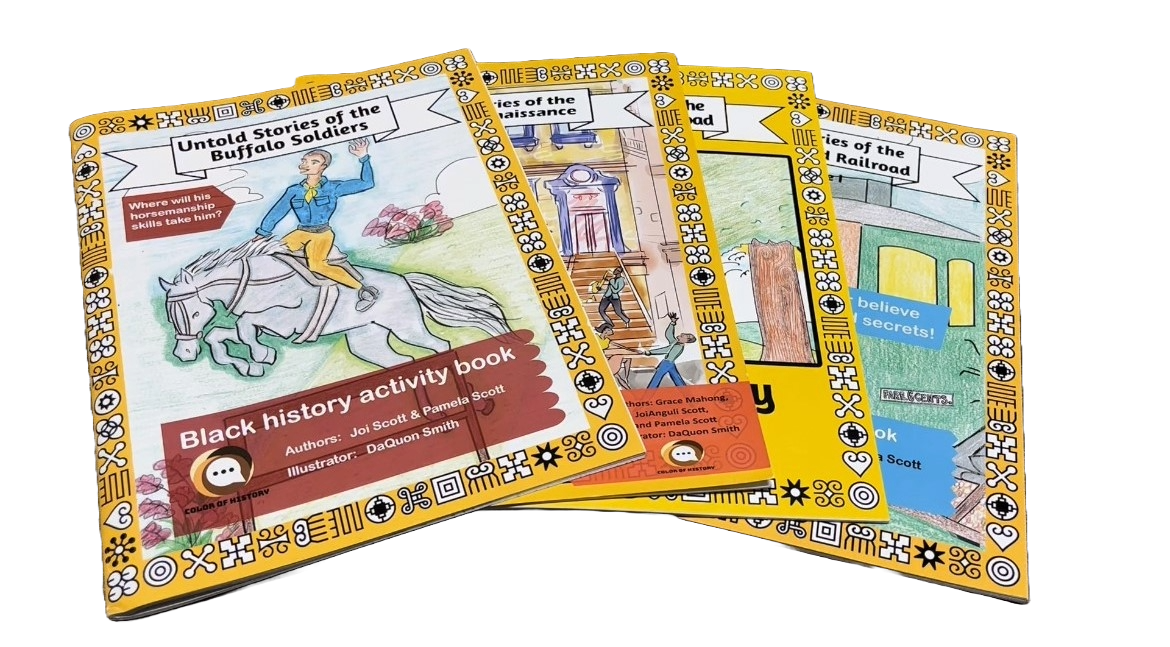 'Untold Stories' Black History Activity and Color Book Four (4) Book Bundle and access to Sip Juice & Color History - Kids Online Coloring Party