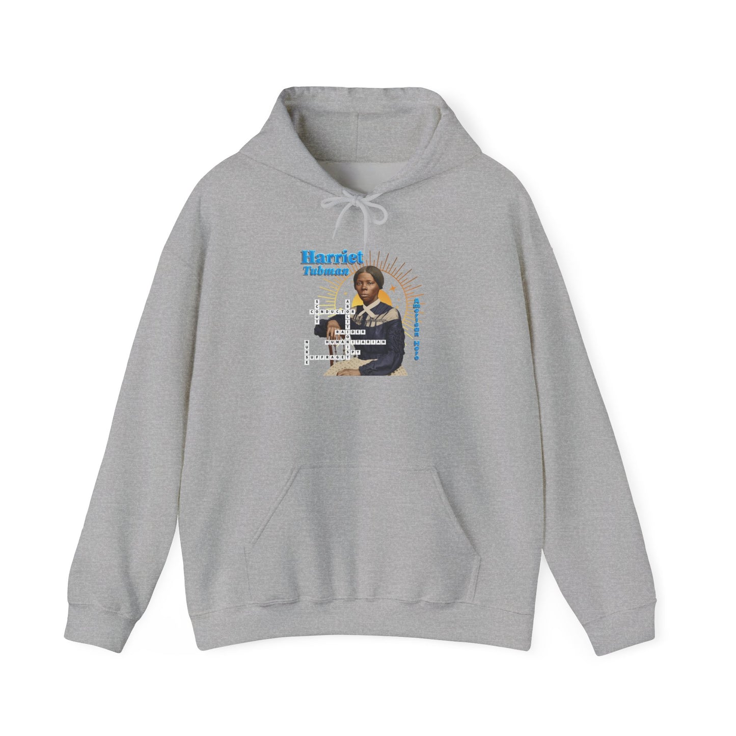 Harriet Tubman Portrait Hoodie — Inspirational Historical Figure Graphic Sweatshirt with blue text