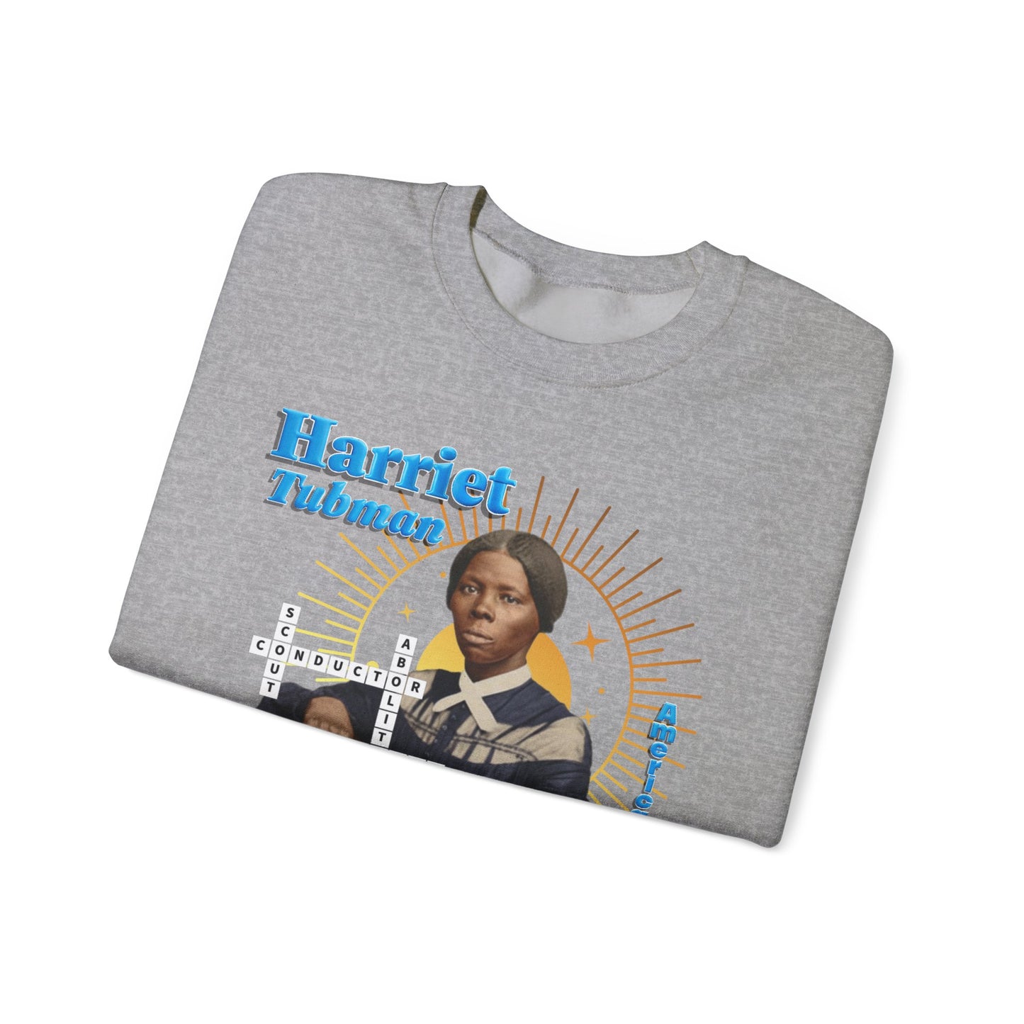 Harriet Tubman Crewneck Sweatshirt — Black History Tribute, muted colors with blue text