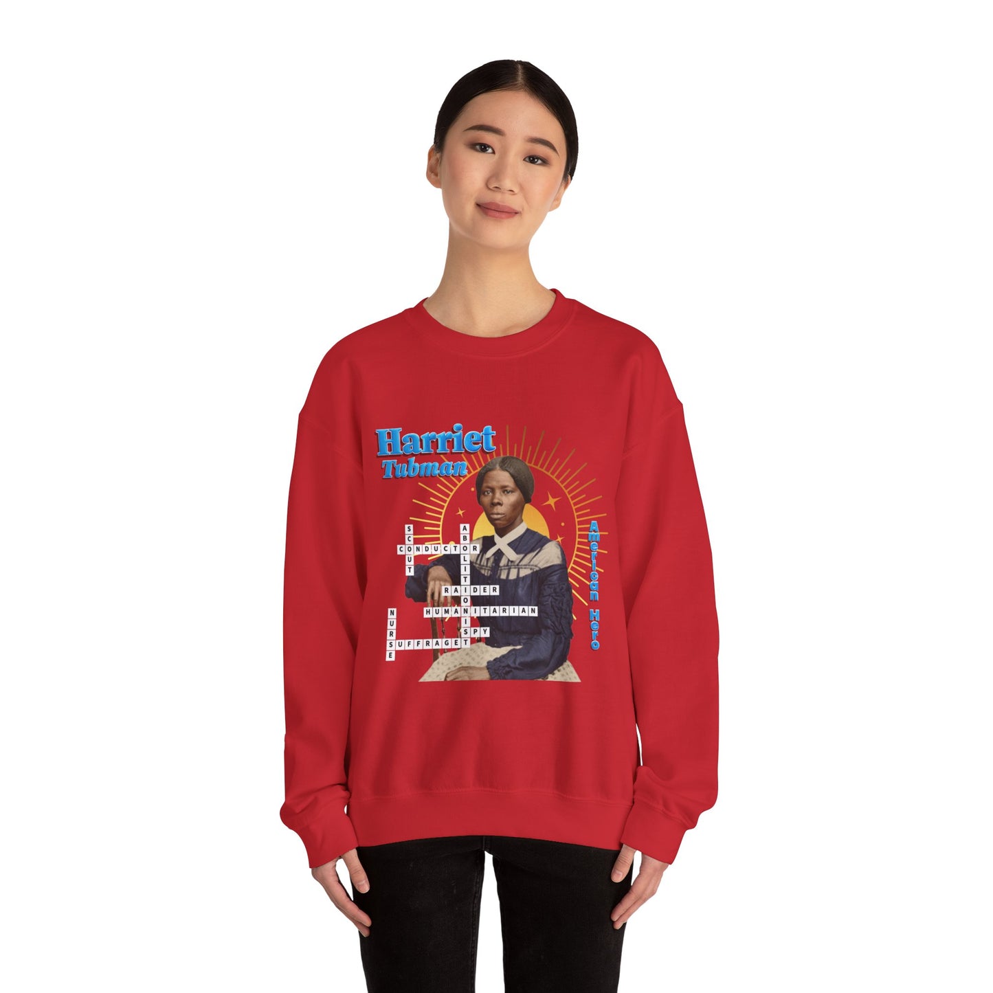 Harriet Tubman Crewneck Sweatshirt — Black History Tribute, muted colors with blue text