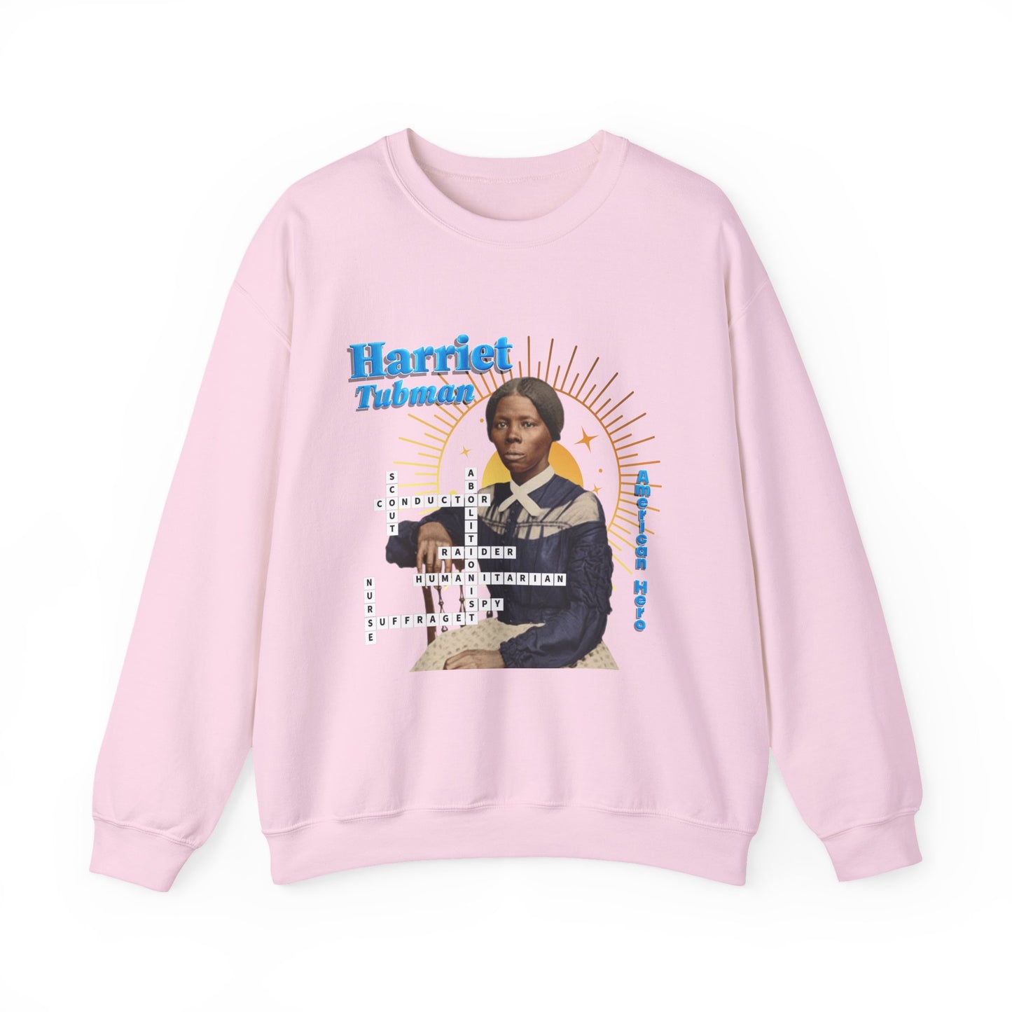Harriet Tubman Crewneck Sweatshirt — Black History Tribute, muted colors with blue text