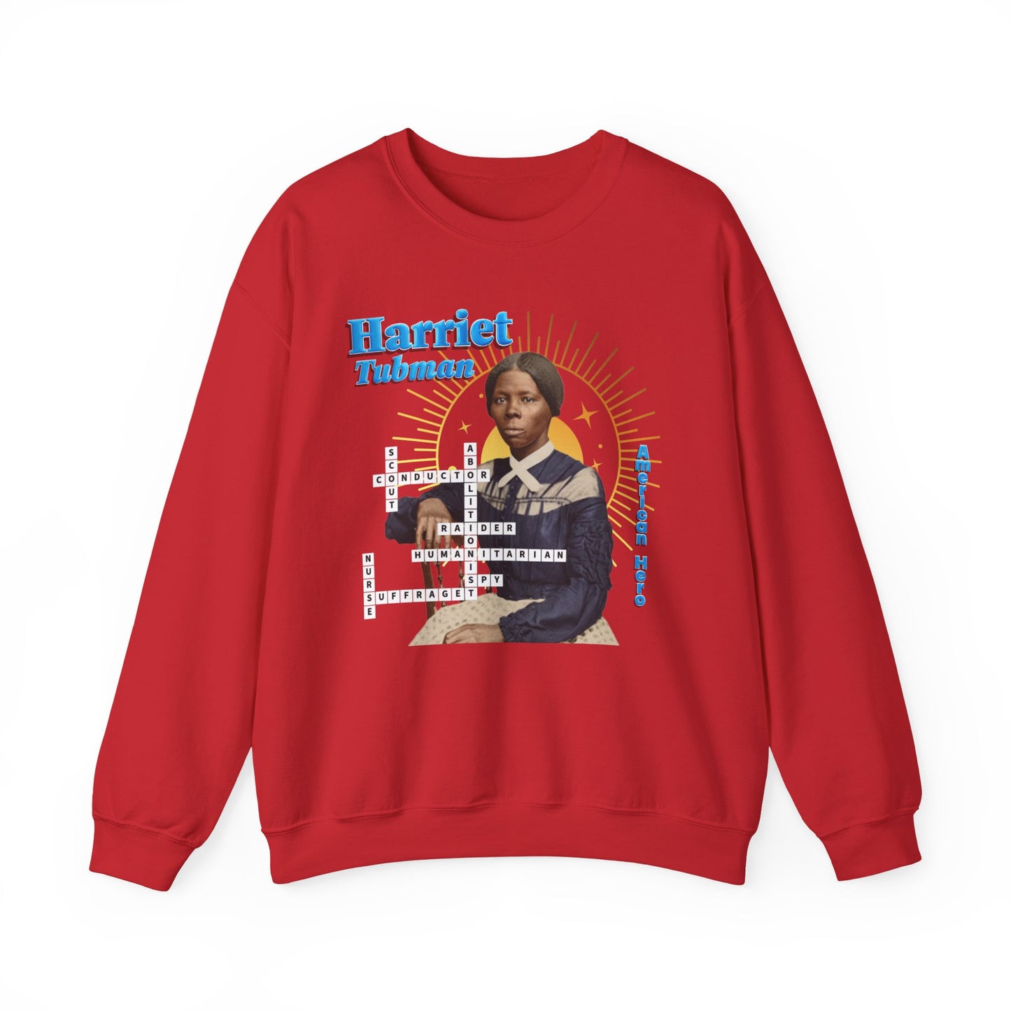Harriet Tubman Crewneck Sweatshirt — Black History Tribute, muted colors with blue text