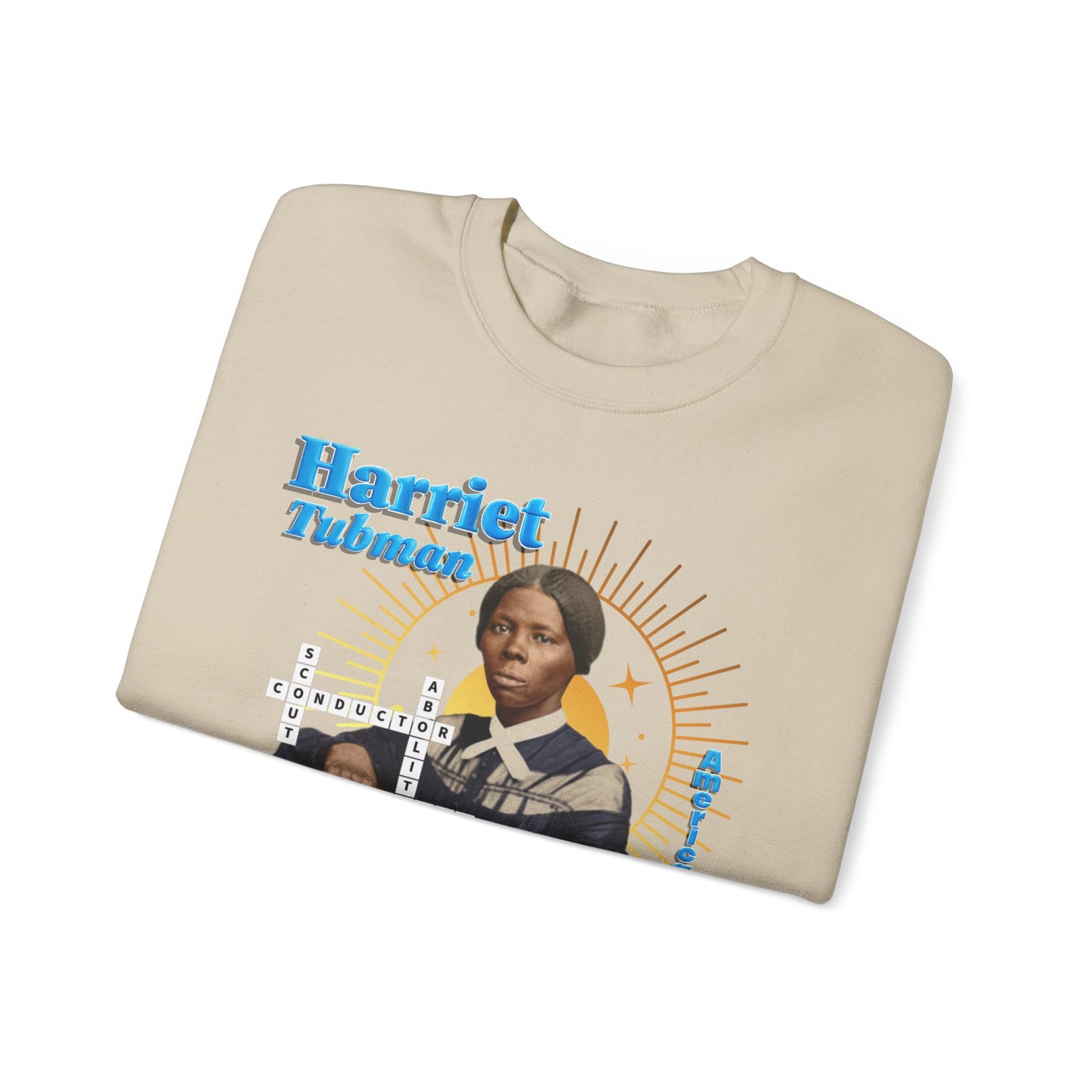 Harriet Tubman Crewneck Sweatshirt — Black History Tribute, muted colors with blue text
