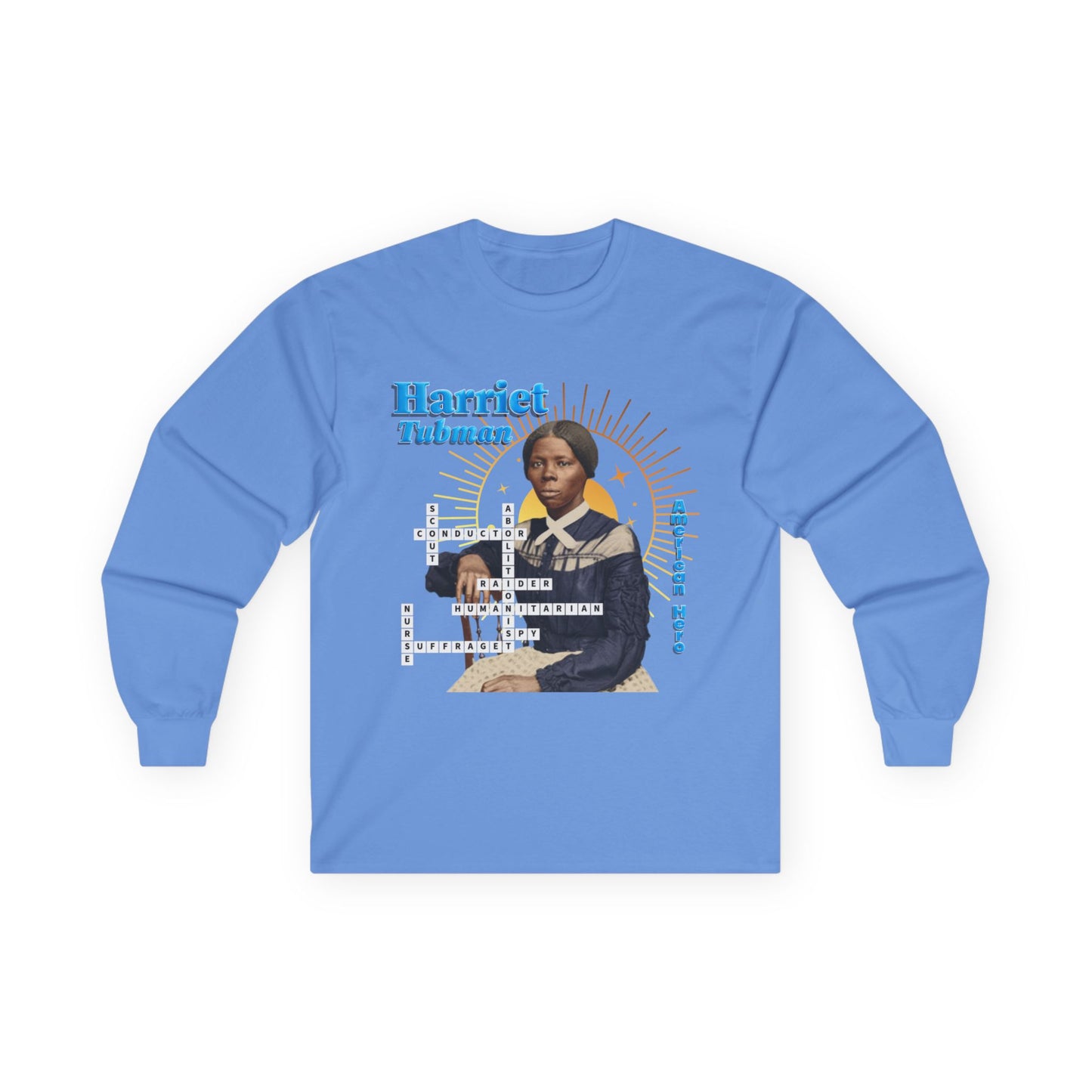 Harriet Tubman Crossword Puzzle Graphic Long Sleeve Tee | Historical Portrait, Muted Tones