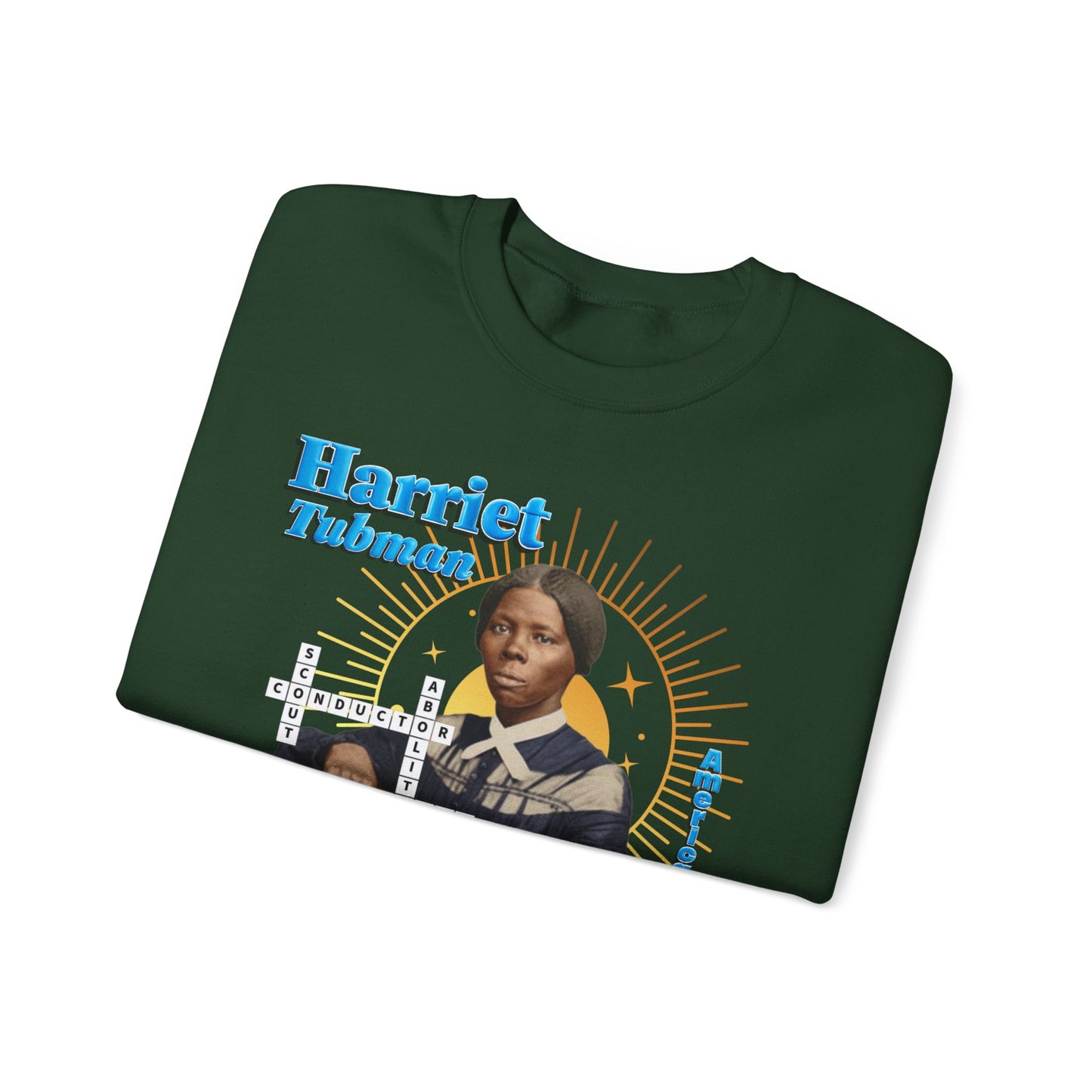 Harriet Tubman Crewneck Sweatshirt — Black History Tribute, muted colors with blue text