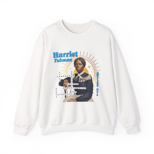 Harriet Tubman Crewneck Sweatshirt — Black History Tribute, muted colors with blue text