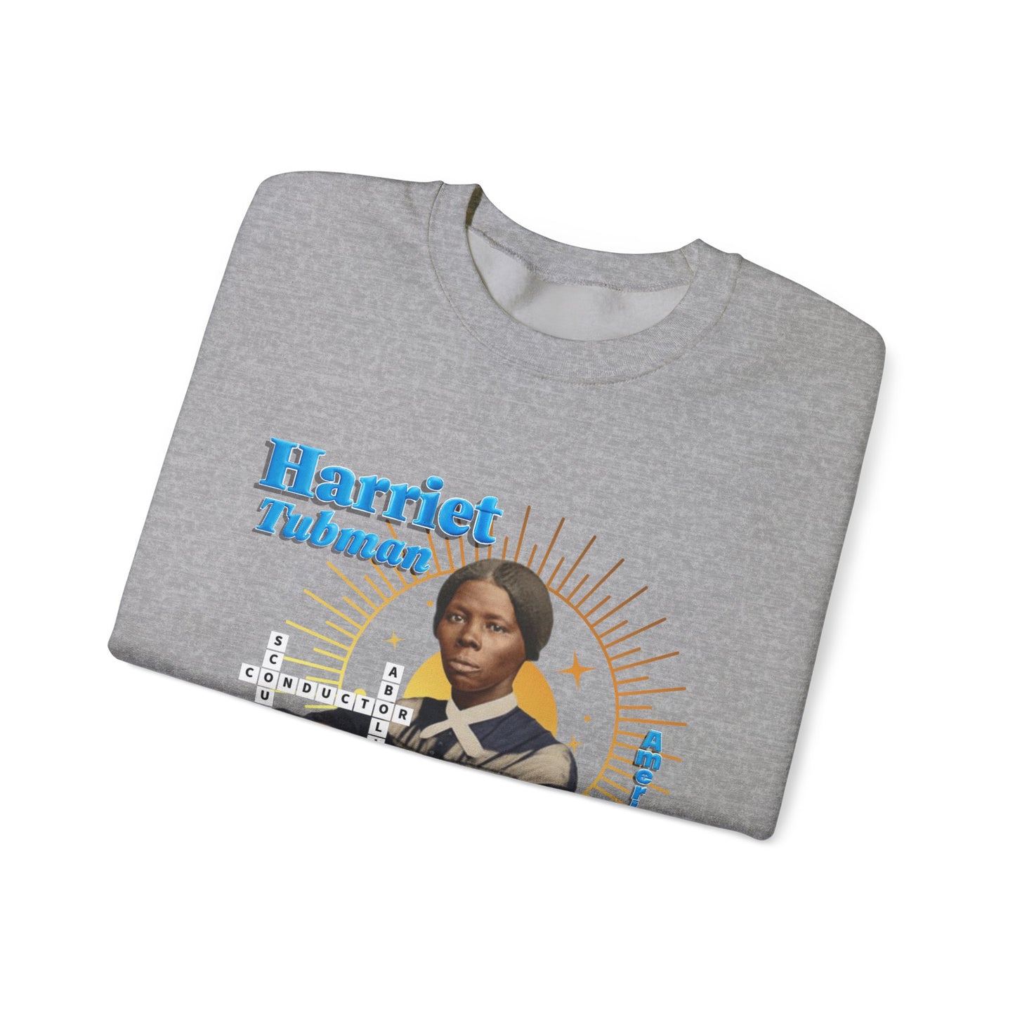 Harriet Tubman Crewneck Sweatshirt — Black History Tribute, muted colors with blue text