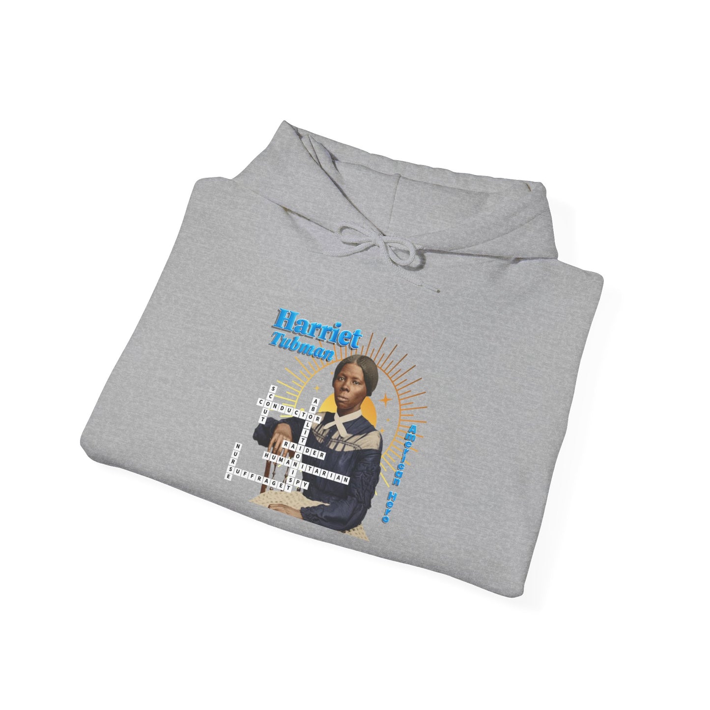 Harriet Tubman Portrait Hoodie — Inspirational Historical Figure Graphic Sweatshirt with blue text