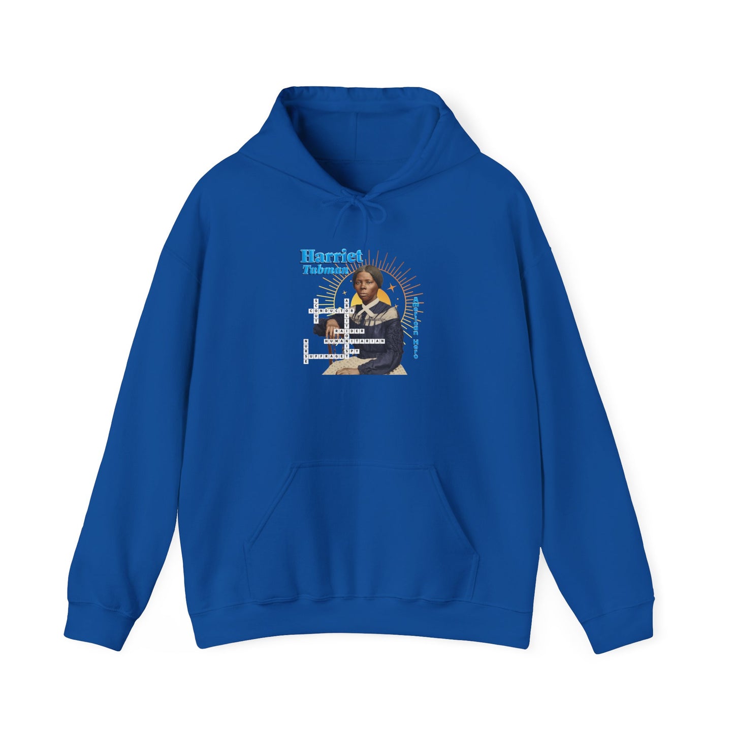 Harriet Tubman Portrait Hoodie — Inspirational Historical Figure Graphic Sweatshirt with blue text