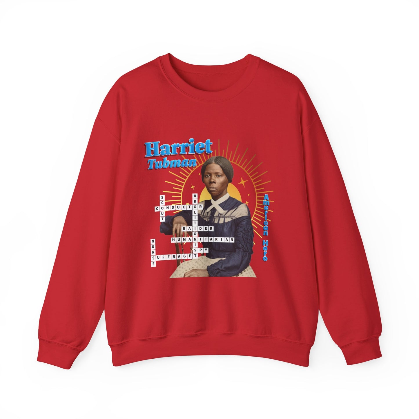 Harriet Tubman Crewneck Sweatshirt — Black History Tribute, muted colors with blue text