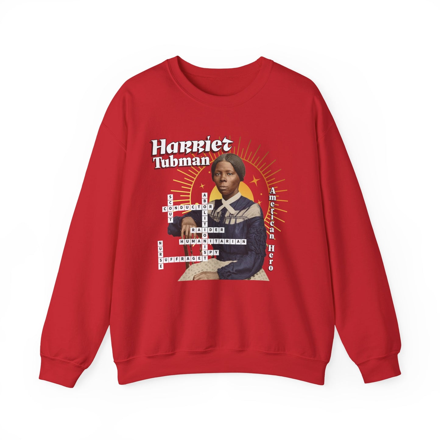 Harriet Tubman Crewneck Sweatshirt — Black History Tribute, muted colors, white & black text