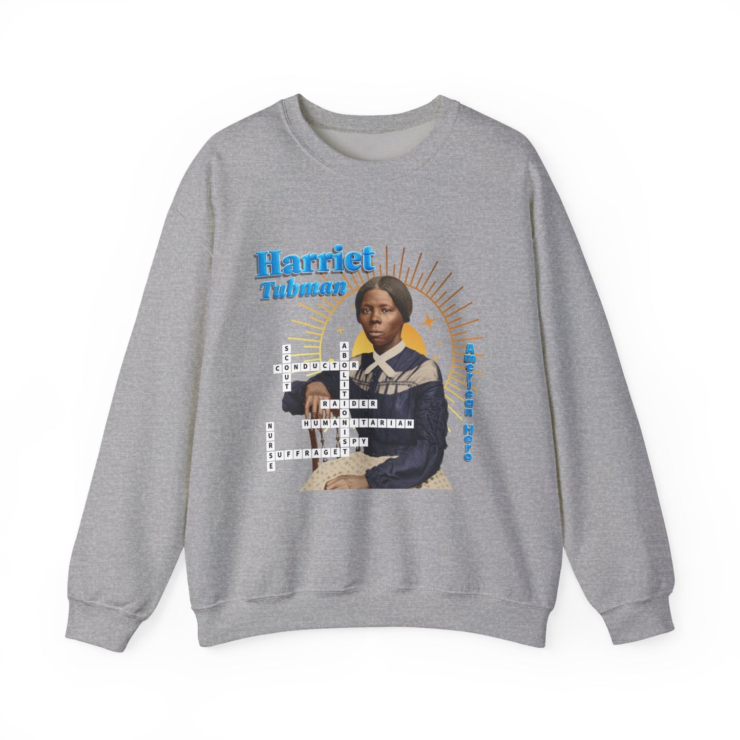 Harriet Tubman Crewneck Sweatshirt — Black History Tribute, muted colors with blue text
