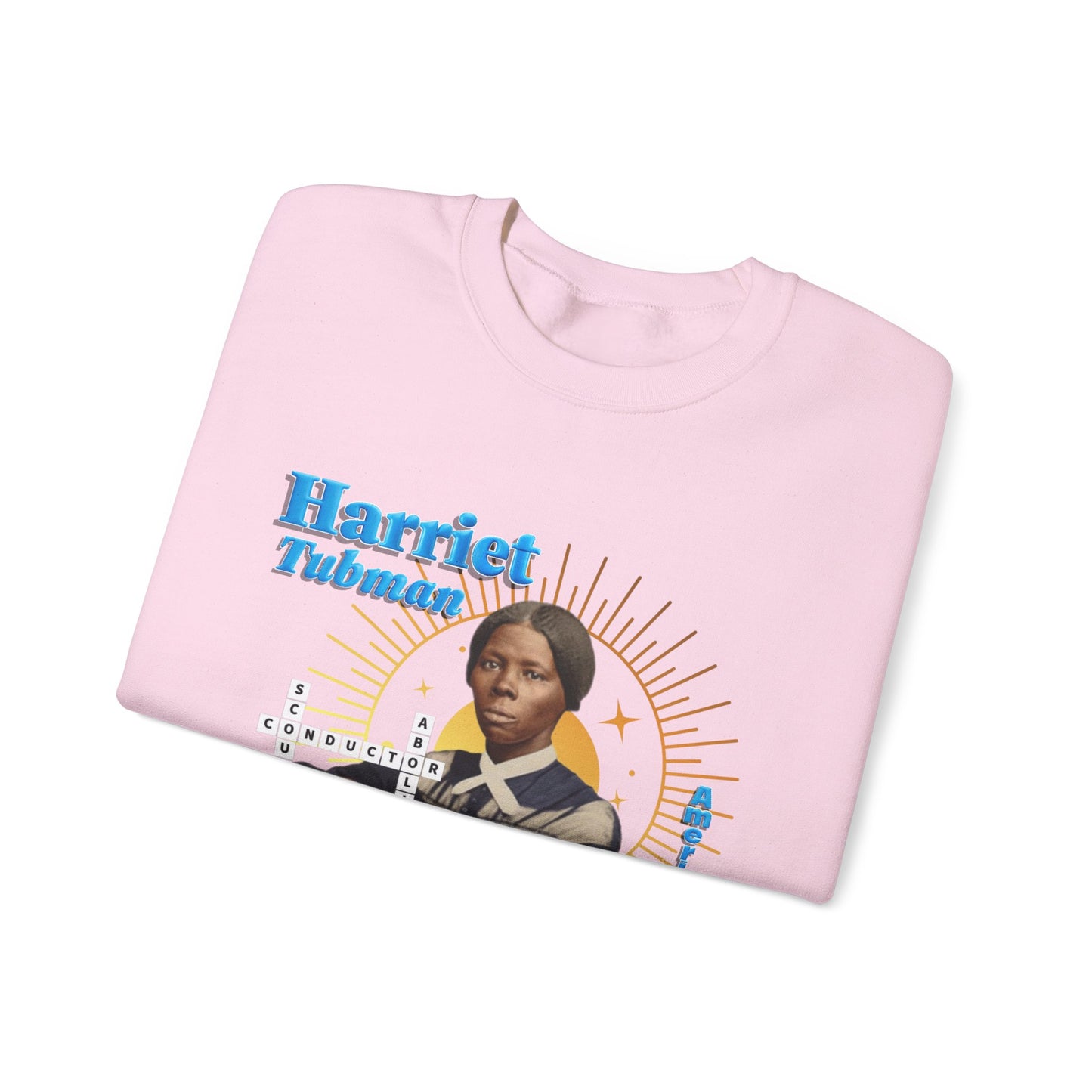 Harriet Tubman Crewneck Sweatshirt — Black History Tribute, muted colors with blue text