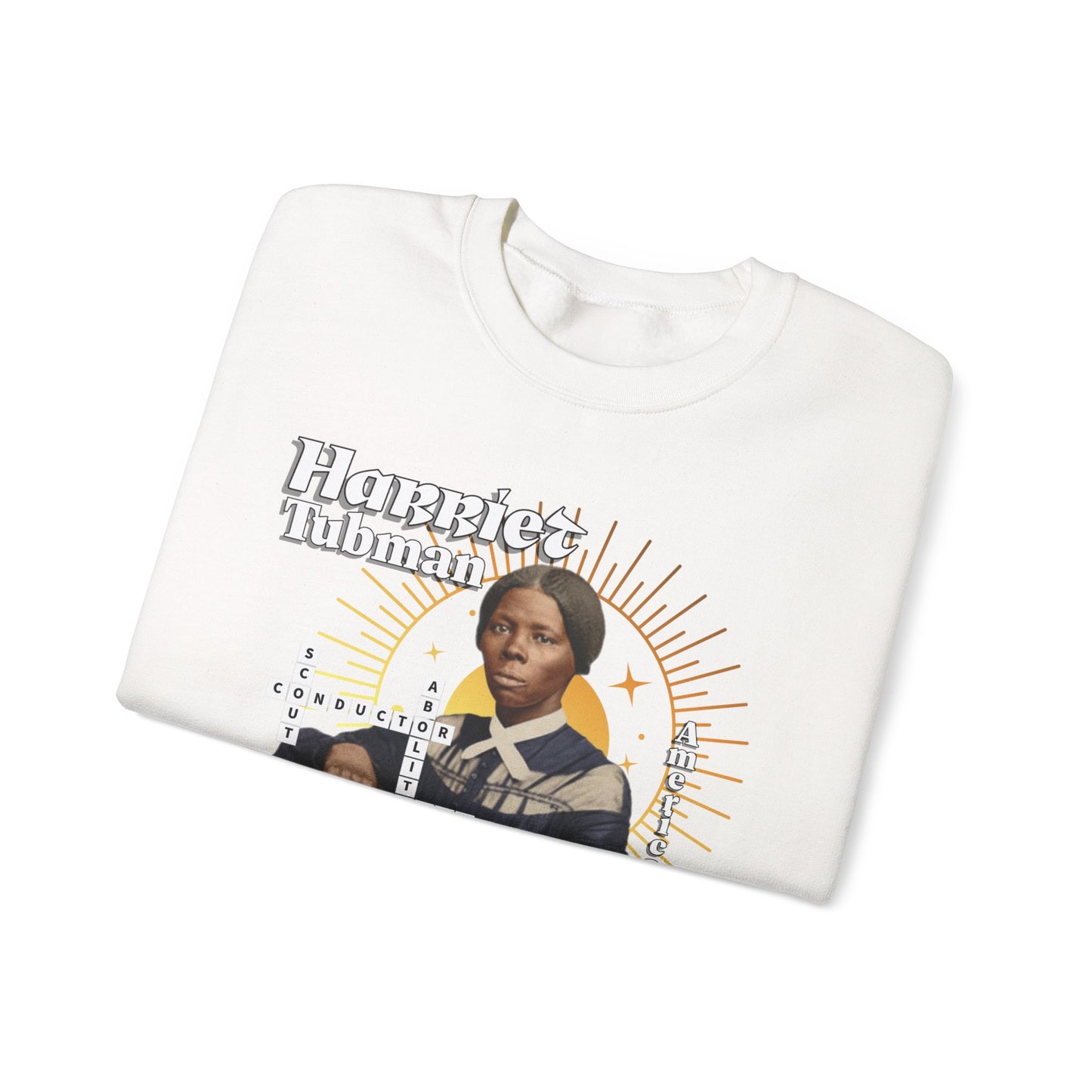 Harriet Tubman Crewneck Sweatshirt — Black History Tribute, muted colors, white & black text
