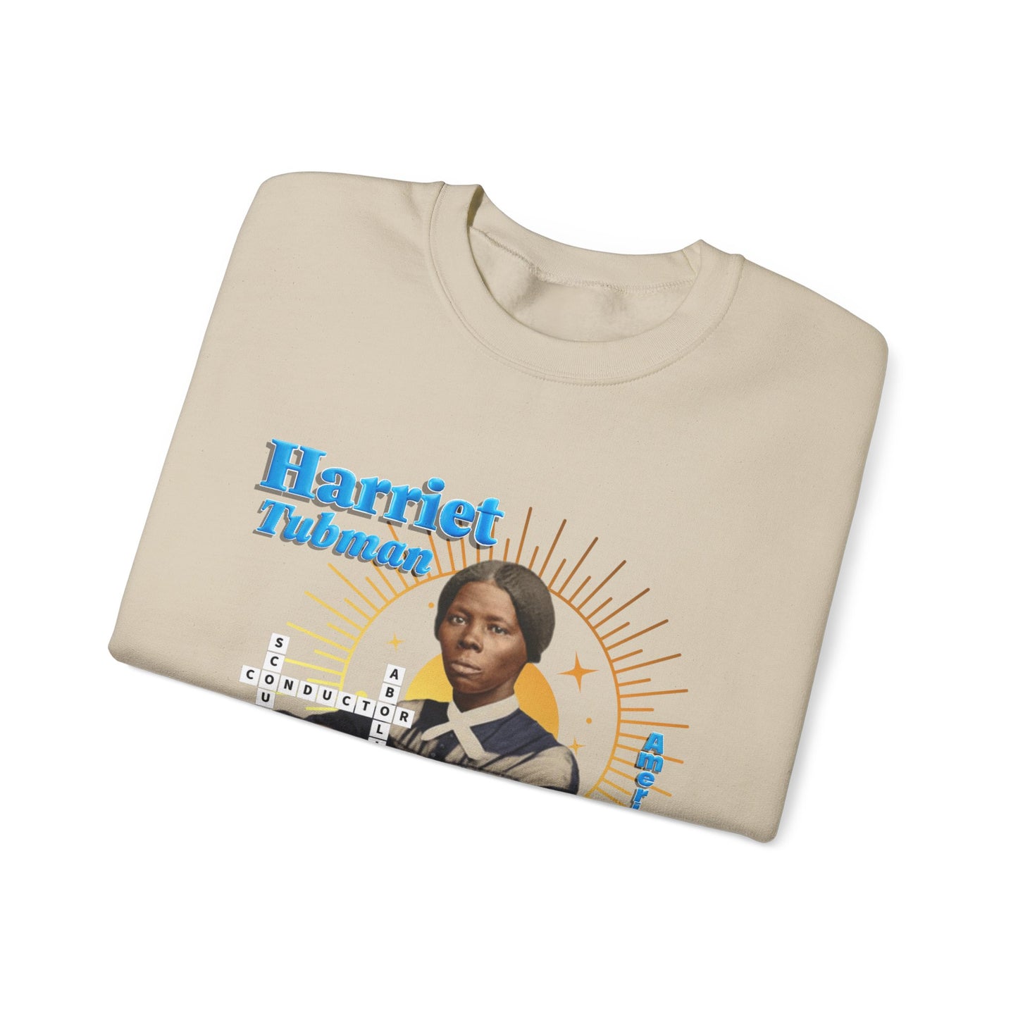 Harriet Tubman Crewneck Sweatshirt — Black History Tribute, muted colors with blue text