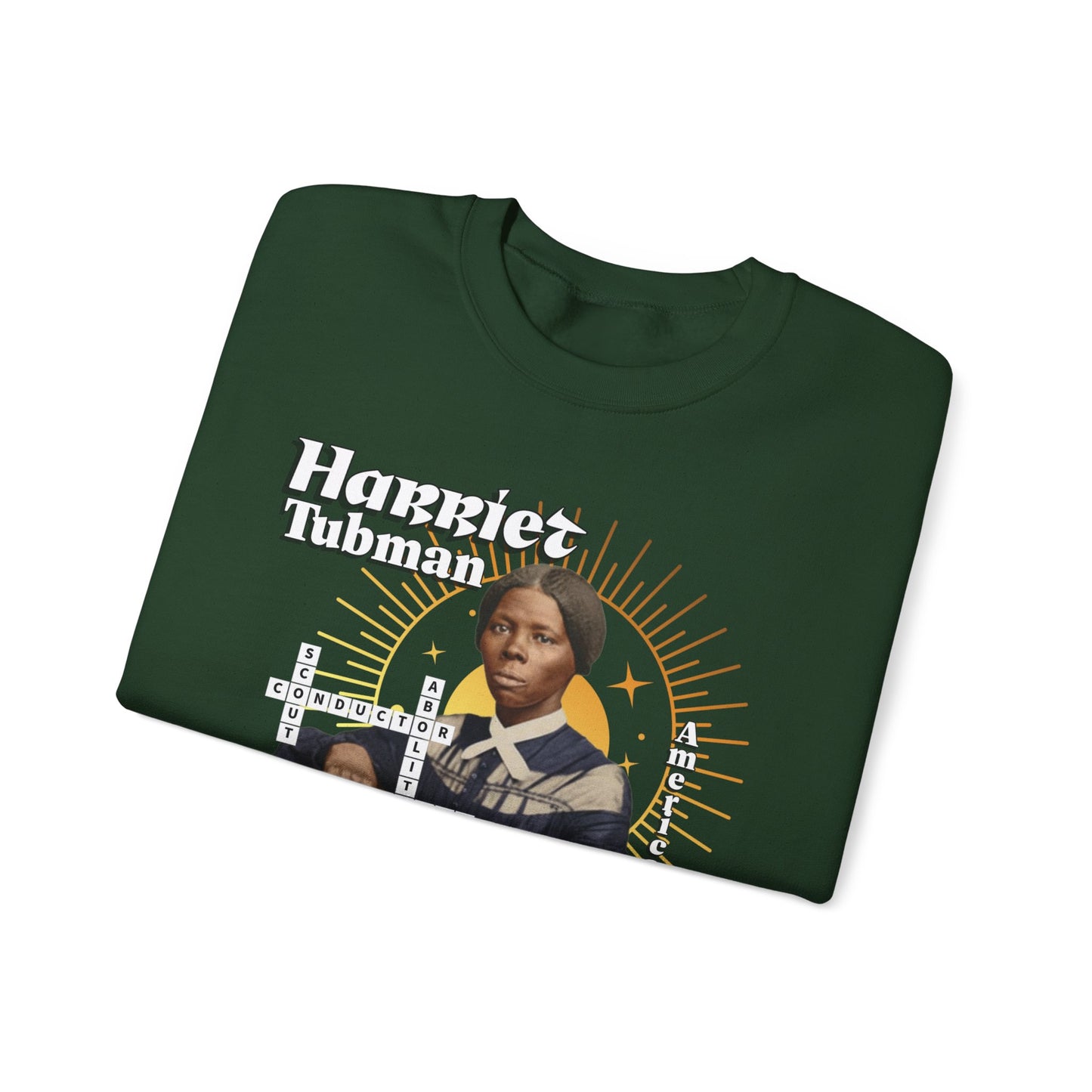 Harriet Tubman Crewneck Sweatshirt — Black History Tribute, muted colors, white & black text