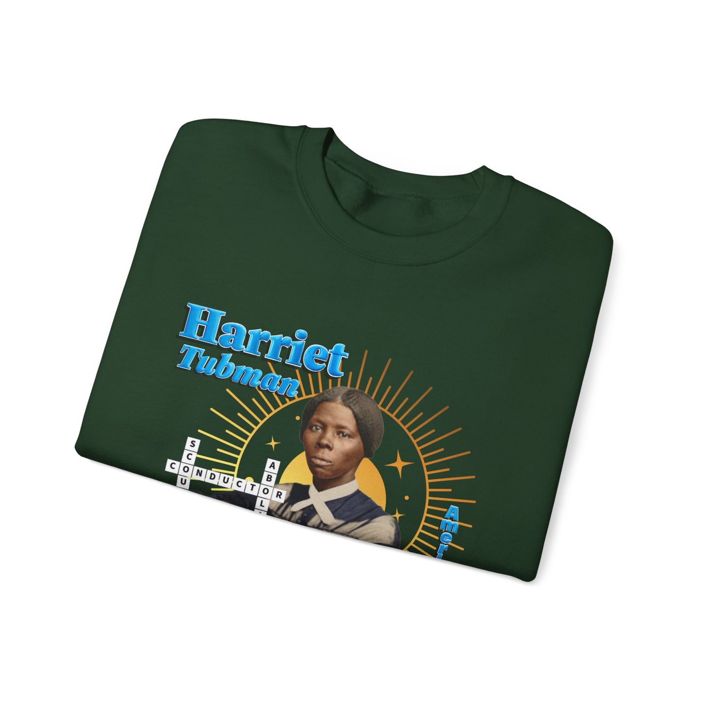 Harriet Tubman Crewneck Sweatshirt — Black History Tribute, muted colors with blue text
