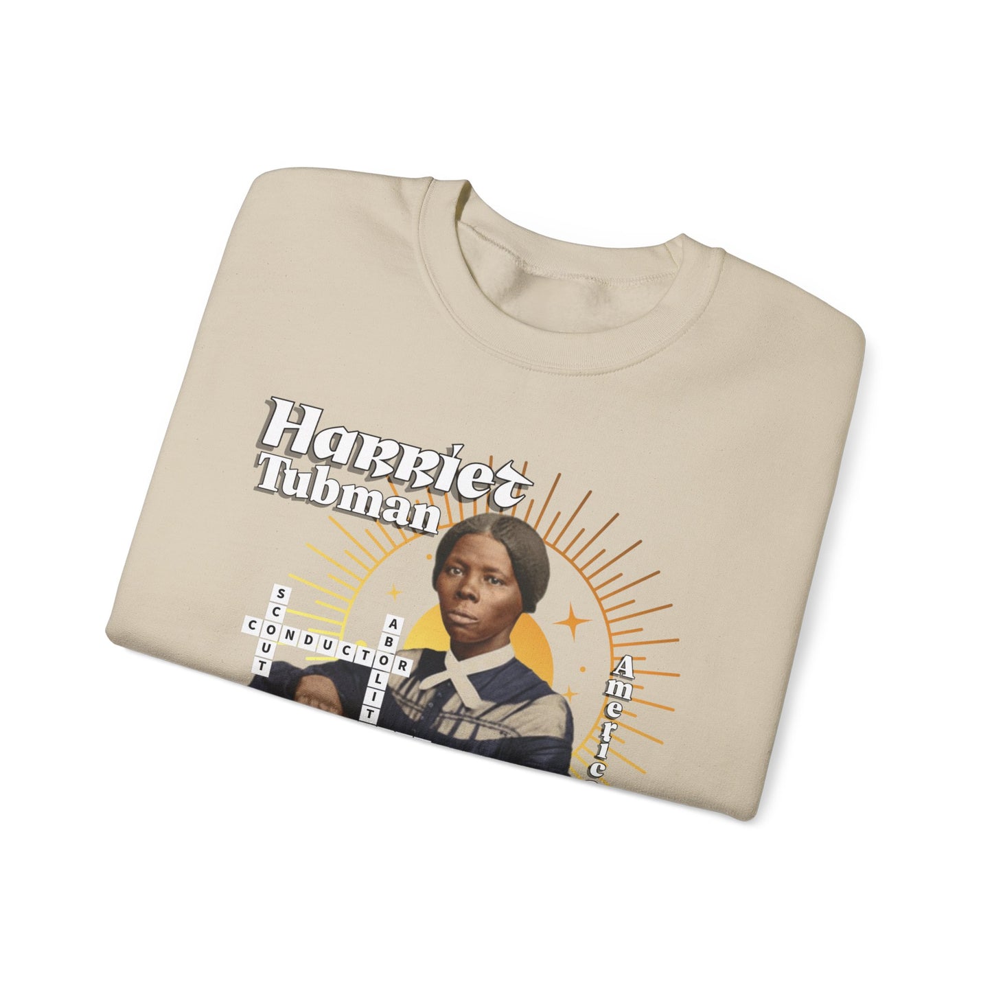 Harriet Tubman Crewneck Sweatshirt — Black History Tribute, muted colors, white & black text