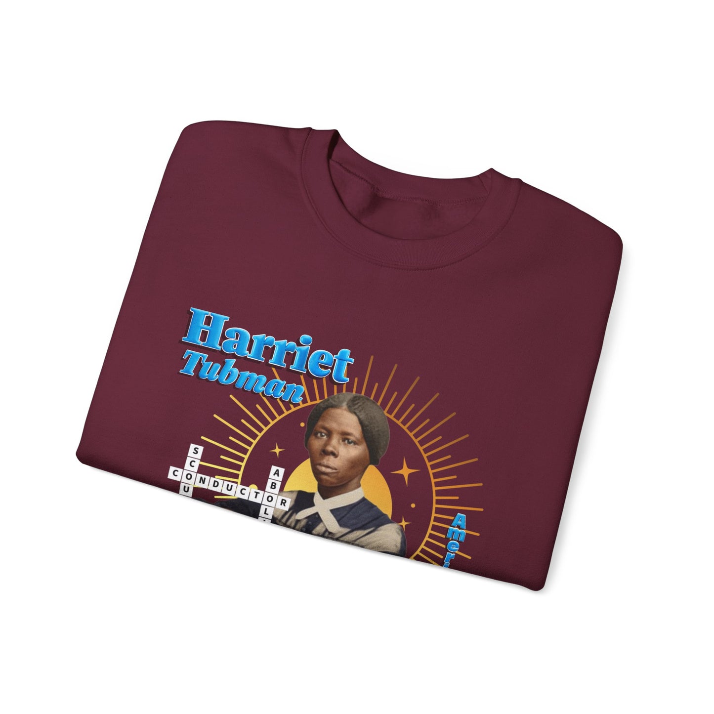 Harriet Tubman Crewneck Sweatshirt — Black History Tribute, muted colors with blue text
