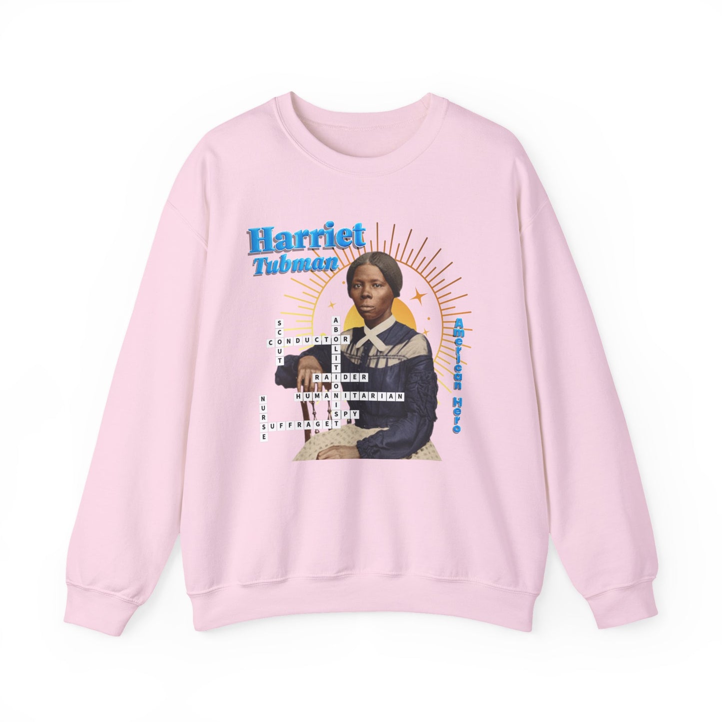 Harriet Tubman Crewneck Sweatshirt — Black History Tribute, muted colors with blue text