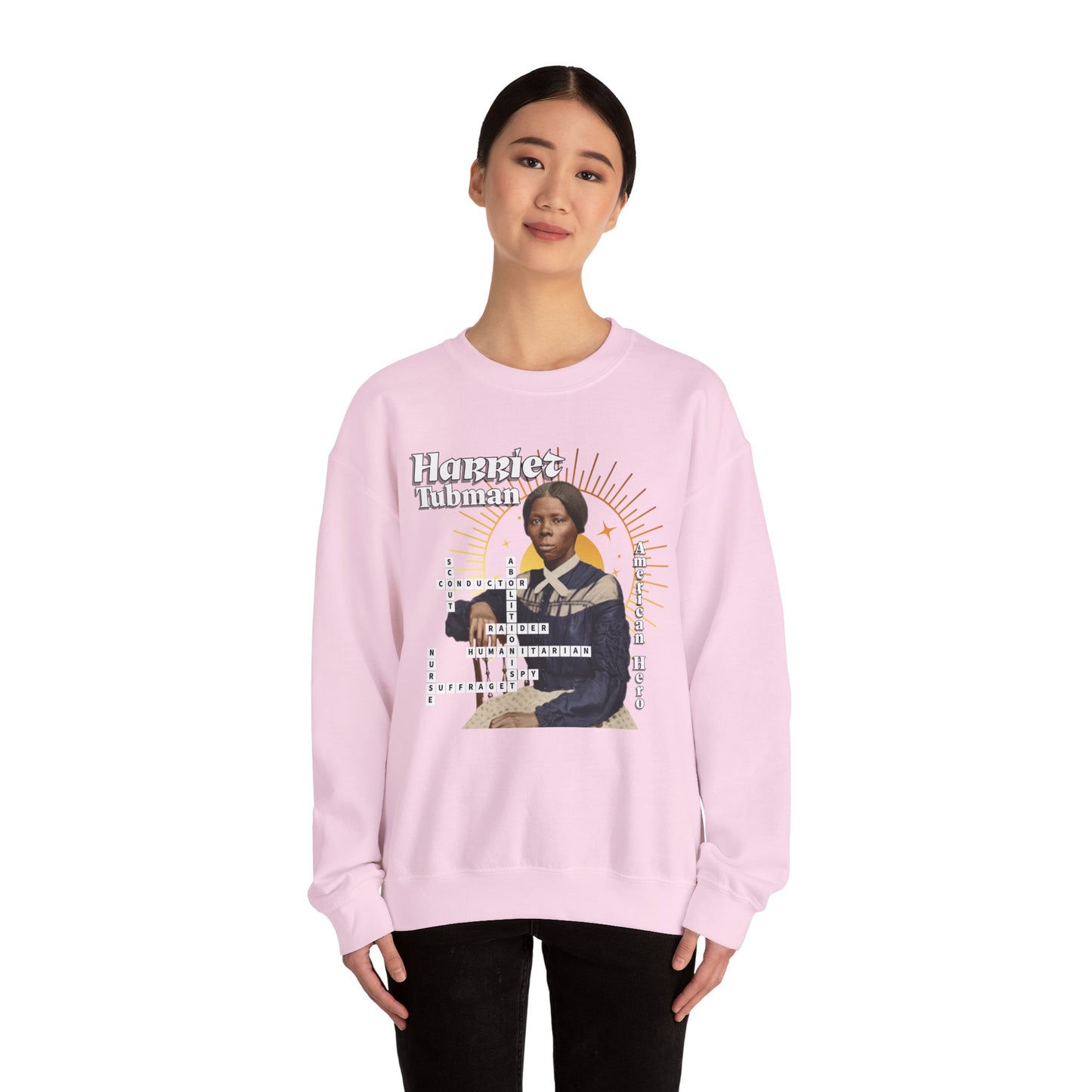 Harriet Tubman Crewneck Sweatshirt — Black History Tribute, muted colors, white & black text