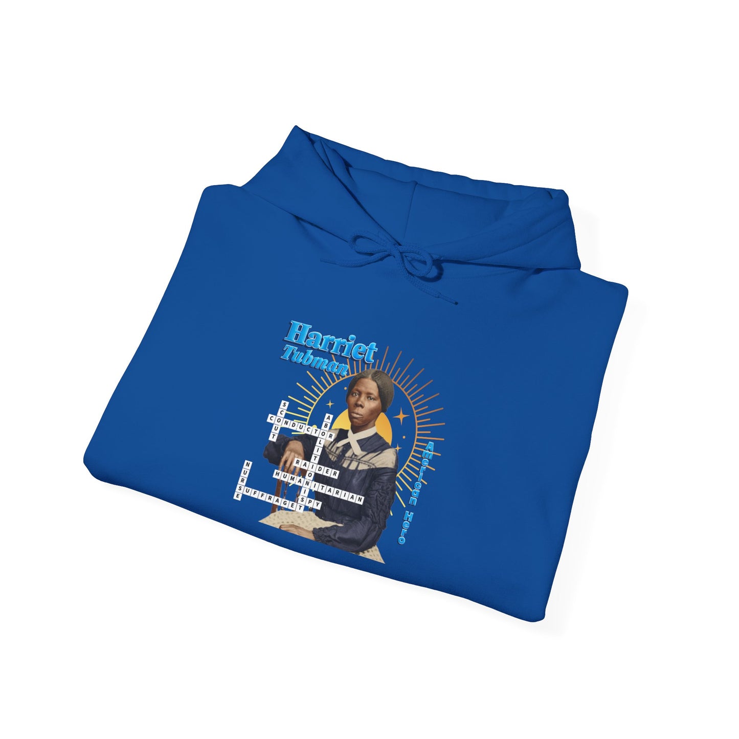 Harriet Tubman Portrait Hoodie — Inspirational Historical Figure Graphic Sweatshirt with blue text